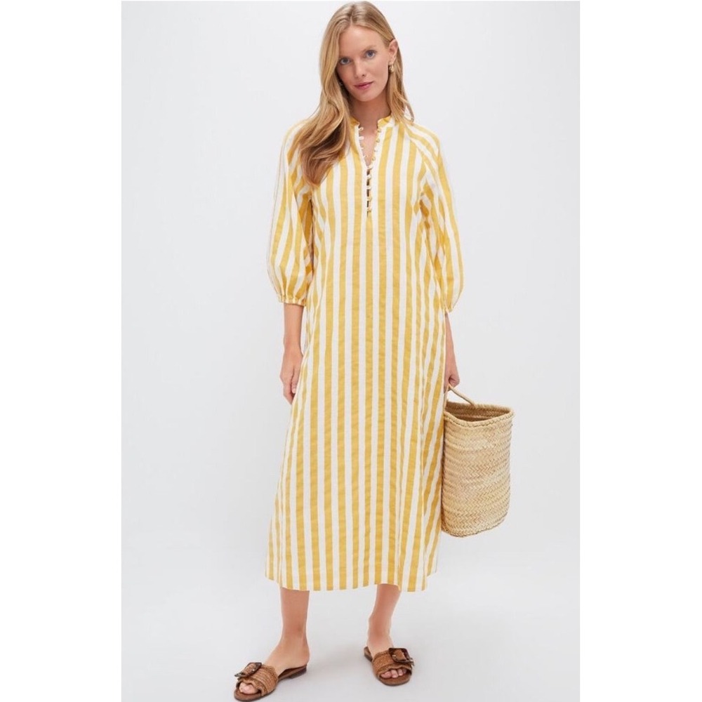 Tuckernuck Marigold Stripe Maryse Caftan Midi Dress Yellow White Size XL